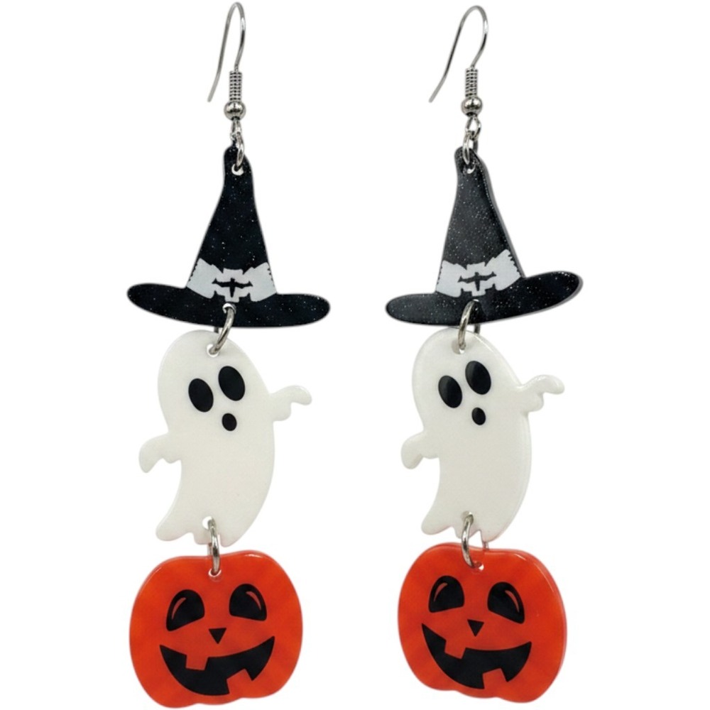 Witch Hat Ghost Jack O Lantern Drop Earrings Silver NWT